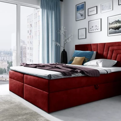 Polsterbett mit gestepptem Kopfteil SUSANA – 120 x 220 cm, rot + GRATIS Matratzenauflage