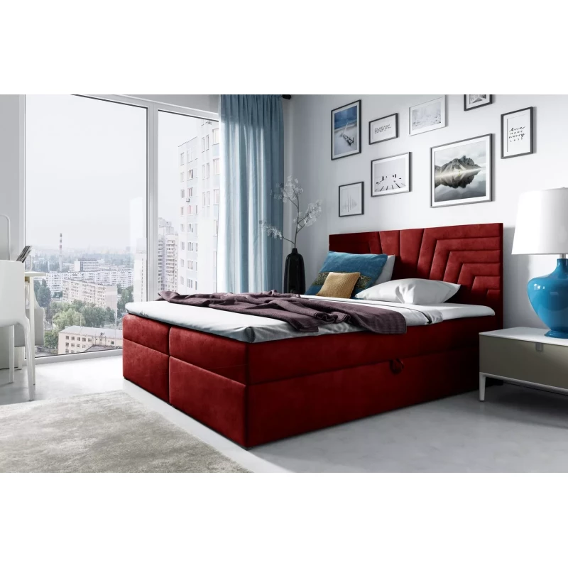 Polsterbett mit gestepptem Kopfteil SUSANA – 120 x 220 cm, rot + GRATIS Matratzenauflage