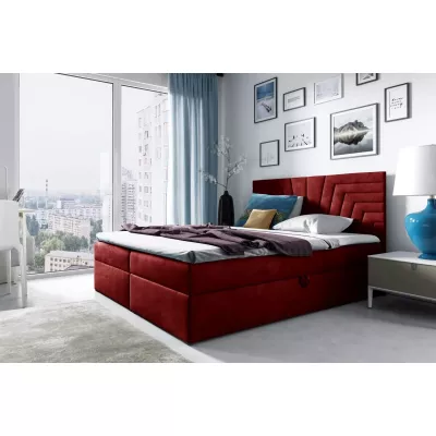 Polsterbett mit gestepptem Kopfteil SUSANA – 120 x 220 cm, rot + GRATIS Matratzenauflage