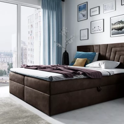 Polsterbett mit gestepptem Kopfteil SUSANA – 120 x 220 cm, braun + GRATIS Matratzenauflage
