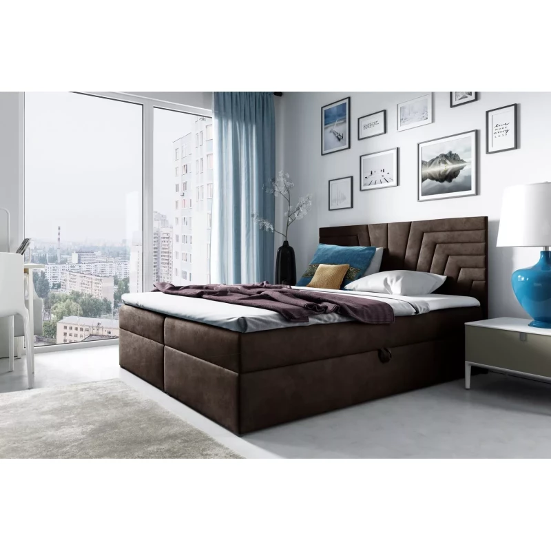 Polsterbett mit gestepptem Kopfteil SUSANA – 120 x 220 cm, braun + GRATIS Matratzenauflage