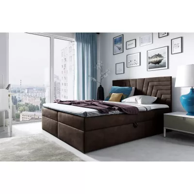 Polsterbett mit gestepptem Kopfteil SUSANA – 120 x 220 cm, braun + GRATIS Matratzenauflage