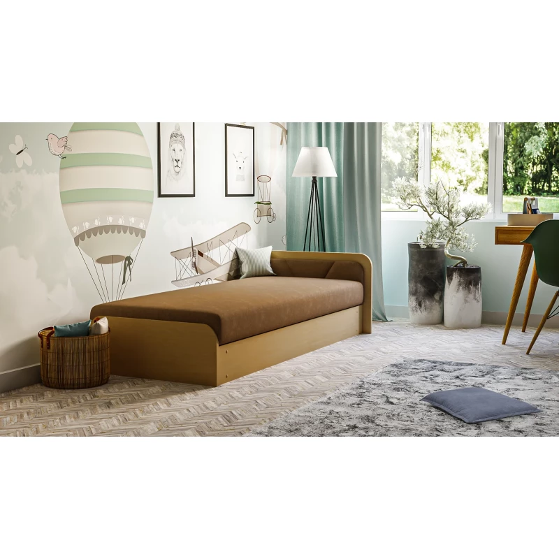 Kinderbett 80x190 SNUGORIA - dunkelbeige / echtes Design