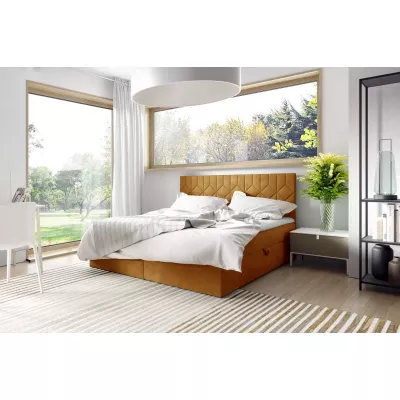 Boxspringbett mit gestepptem Kopfteil ISAR – 160 x 220 cm, gelb + GRATIS Matratzenauflage