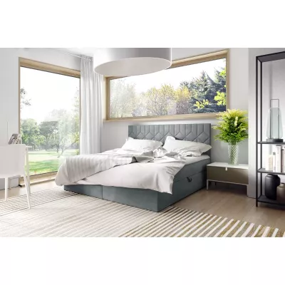 Boxspringbett mit gestepptem Kopfteil ISAR – 160 x 220 cm, grau + GRATIS Matratzenauflage