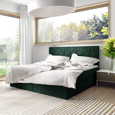 Boxspringbett mit gestepptem Kopfteil ISAR – 160 x 220 cm, grün + GRATIS Matratzenauflage