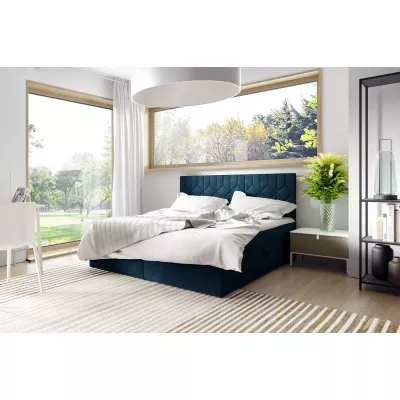 Boxspringbett mit gestepptem Kopfteil ISAR – 160 x 220 cm, blau + GRATIS Matratzenauflage