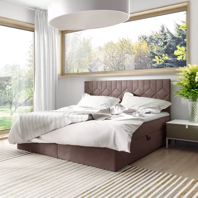 Boxspringbett mit gestepptem Kopfteil ISAR – 160 x 220 cm, braun, 2 Stück + GRATIS Matratzenauflage