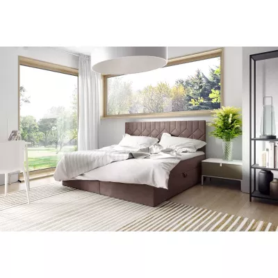 Boxspringbett mit gestepptem Kopfteil ISAR – 160 x 220 cm, braun, 2 Stück + GRATIS Matratzenauflage