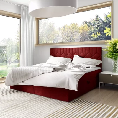 Boxspringbett mit gestepptem Kopfteil ISAR – 160 x 220 cm, rot + GRATIS Matratzenauflage