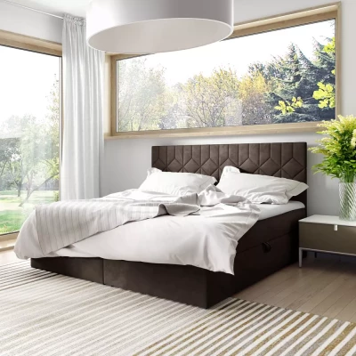 Boxspringbett mit gestepptem Kopfteil ISAR – 160 x 220 cm, braun + GRATIS Matratzenauflage
