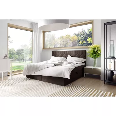 Boxspringbett mit gestepptem Kopfteil ISAR – 160 x 220 cm, braun + GRATIS Matratzenauflage