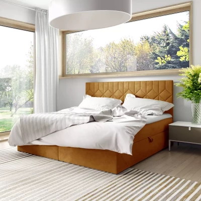 Boxspringbett mit gestepptem Kopfteil ISAR – 140 x 220 cm, gelb + GRATIS Matratzenauflage