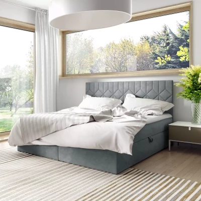 Boxspringbett mit gestepptem Kopfteil ISAR – 140 x 220 cm, grau + GRATIS Matratzenauflage
