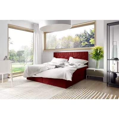 Boxspringbett mit gestepptem Kopfteil ISAR – 140 x 220 cm, rot + GRATIS Matratzenauflage