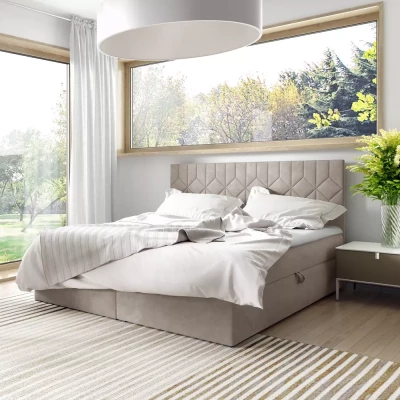 Boxspringbett mit gestepptem Kopfteil ISAR – 140 x 220 cm, beige + GRATIS Matratzenauflage