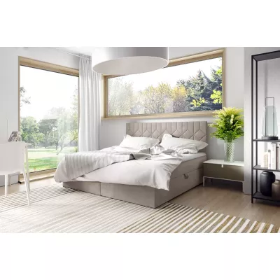 Boxspringbett mit gestepptem Kopfteil ISAR – 140 x 220 cm, beige + GRATIS Matratzenauflage
