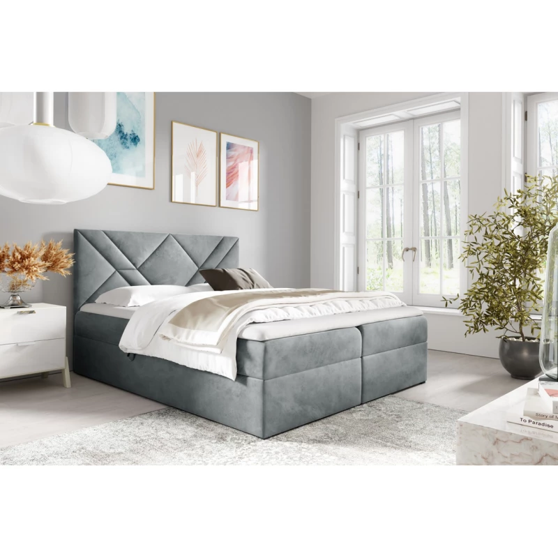 ASKOT Boxspringbett – 120x220, grau + GRATIS Matratzenauflage