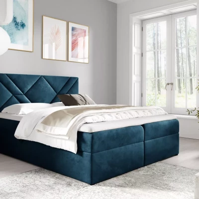 Boxspringbett ASKOT – 120 x 220 cm, blau + GRATIS Matratzenauflage