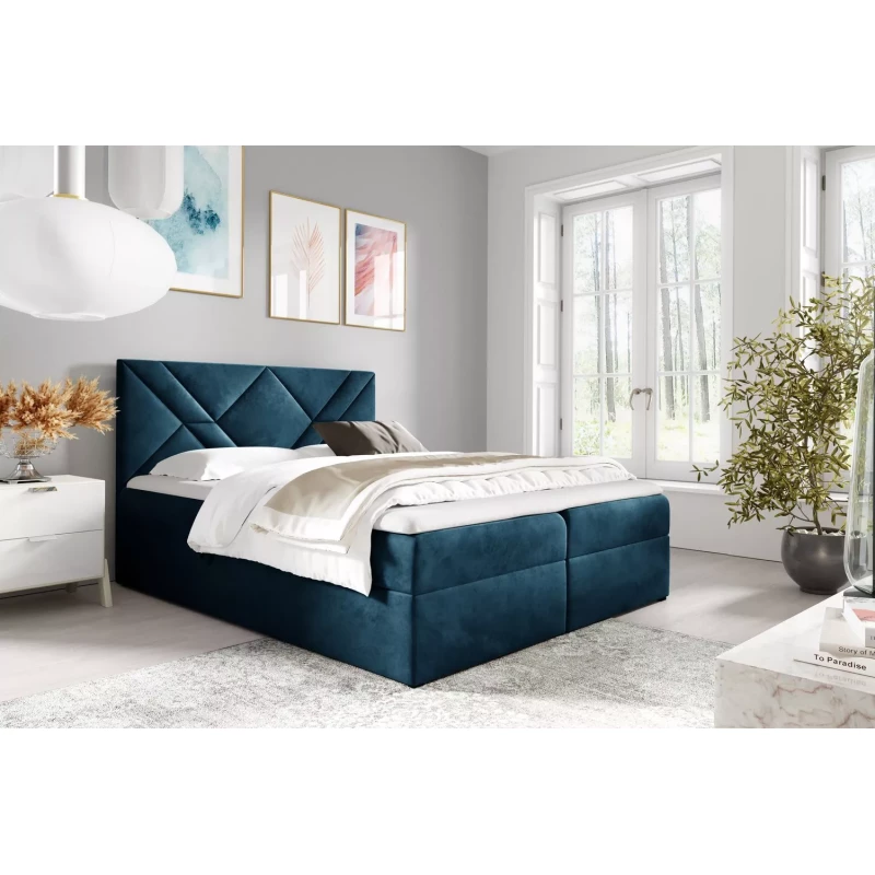 Boxspringbett ASKOT – 120 x 220 cm, blau + GRATIS Matratzenauflage