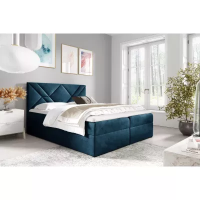 Boxspringbett ASKOT – 120 x 220 cm, blau + GRATIS Matratzenauflage