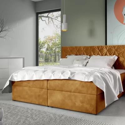 Boxspringbett mit gestepptem Kopfteil EUGEN – 120 x 220 cm, gelb + GRATIS Matratzenauflage