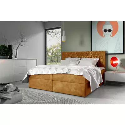 Boxspringbett mit gestepptem Kopfteil EUGEN – 120 x 220 cm, gelb + GRATIS Matratzenauflage