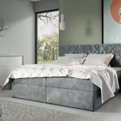 Boxspringbett mit gestepptem Kopfteil EUGEN – 120 x 220 cm, grau + GRATIS Matratzenauflage