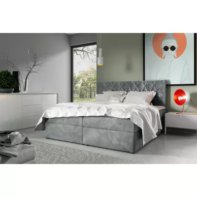 Boxspringbett mit gestepptem Kopfteil EUGEN – 120 x 220 cm, grau + GRATIS Matratzenauflage