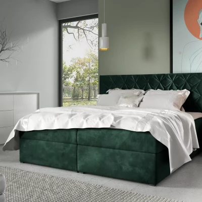 Boxspringbett mit gestepptem Kopfteil EUGEN – 120 x 220 cm, grün + GRATIS Matratzenauflage