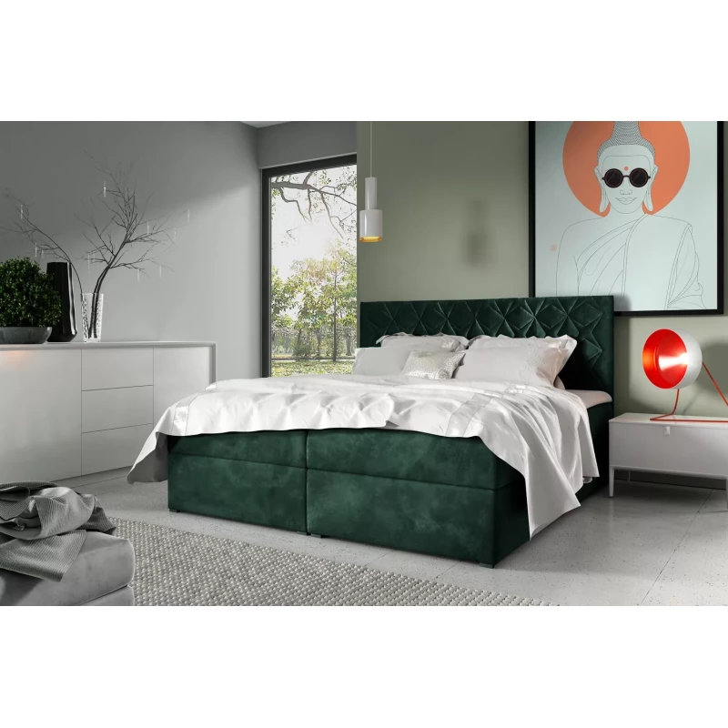 Boxspringbett mit gestepptem Kopfteil EUGEN – 120 x 220 cm, grün + GRATIS Matratzenauflage