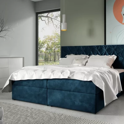 Boxspringbett mit gestepptem Kopfteil EUGEN – 120 x 220 cm, blau + GRATIS Matratzenauflage