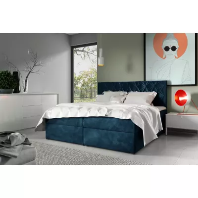 Boxspringbett mit gestepptem Kopfteil EUGEN – 120 x 220 cm, blau + GRATIS Matratzenauflage