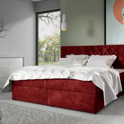 Boxspringbett mit gestepptem Kopfteil EUGEN – 120 x 220 cm, rot + GRATIS Matratzenauflage