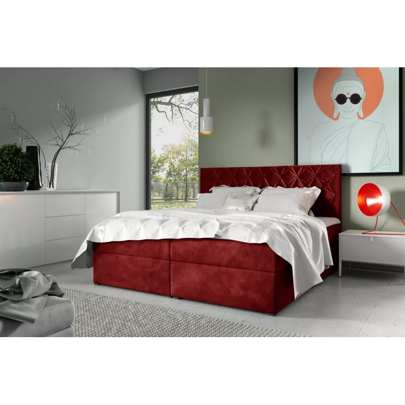 Boxspringbett mit gestepptem Kopfteil EUGEN – 120 x 220 cm, rot + GRATIS Matratzenauflage