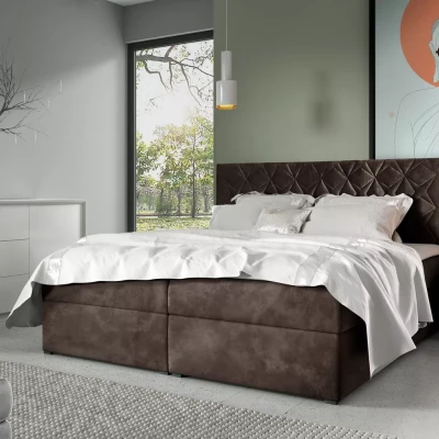 Boxspringbett mit gestepptem Kopfteil EUGEN – 120 x 220 cm, braun + GRATIS Matratzenauflage