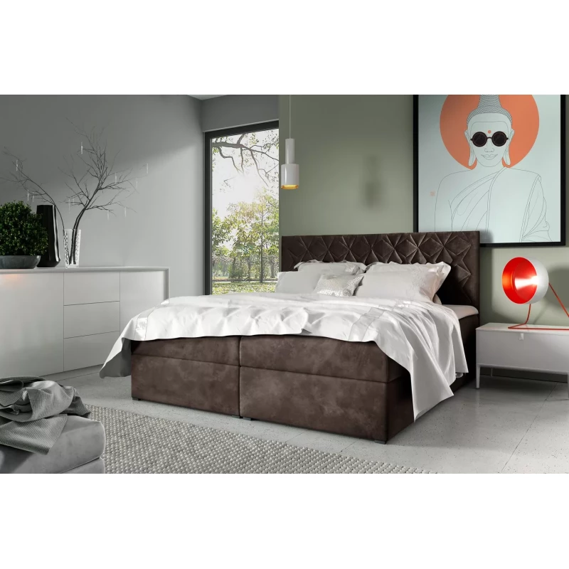 Boxspringbett mit gestepptem Kopfteil EUGEN – 120 x 220 cm, braun + GRATIS Matratzenauflage