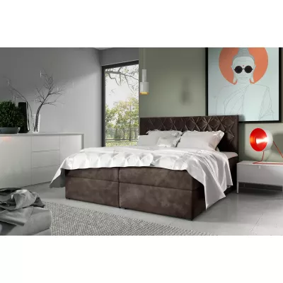Boxspringbett mit gestepptem Kopfteil EUGEN – 120 x 220 cm, braun + GRATIS Matratzenauflage