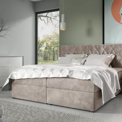 Boxspringbett mit gestepptem Kopfteil EUGEN – 120 x 220 cm, beige + GRATIS Matratzenauflage