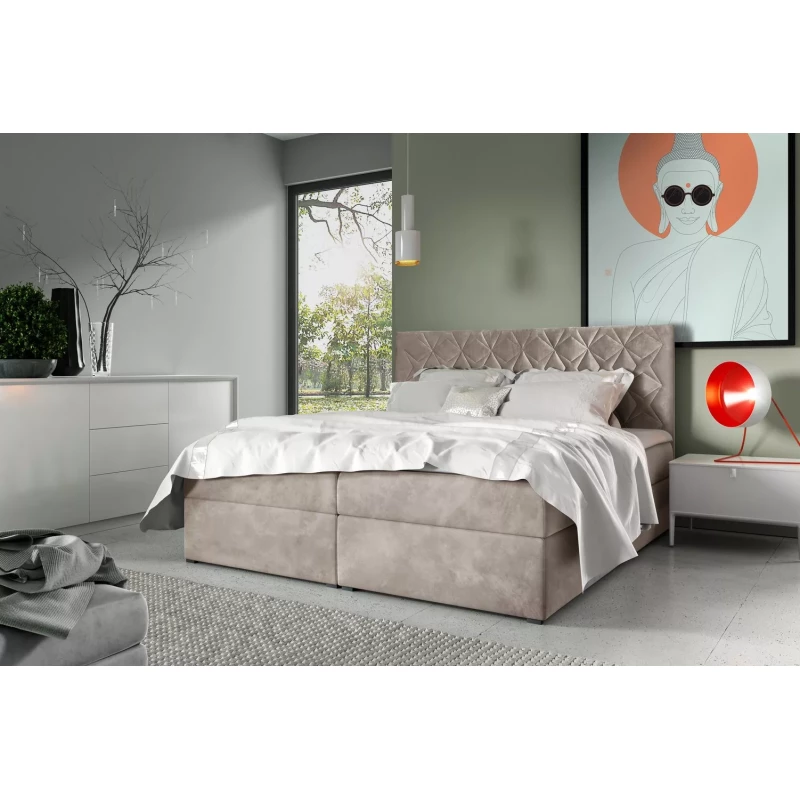Boxspringbett mit gestepptem Kopfteil EUGEN – 120 x 220 cm, beige + GRATIS Matratzenauflage