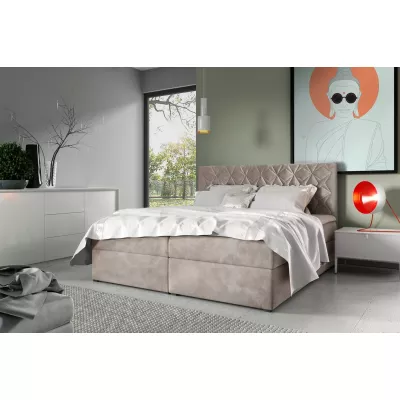 Boxspringbett mit gestepptem Kopfteil EUGEN – 120 x 220 cm, beige + GRATIS Matratzenauflage