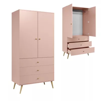 Kinderkleiderschrank mit zwei Türen, 100 cm, NILSA – rosa/braun