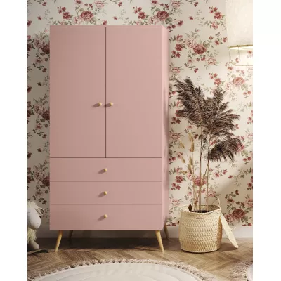 Kinderkleiderschrank mit zwei Türen, 100 cm, NILSA – rosa/braun