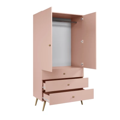 Kinderkleiderschrank mit zwei Türen, 100 cm, NILSA – rosa/braun