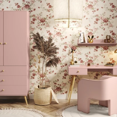 Kinderkleiderschrank mit zwei Türen, 100 cm, NILSA – rosa/braun
