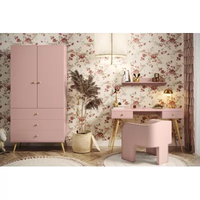 Kinderkleiderschrank mit zwei Türen, 100 cm, NILSA – rosa/braun