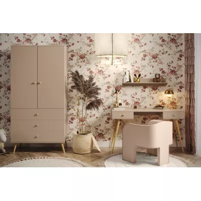 Kinderkleiderschrank mit zwei Türen, 100 cm, NILSA – beige/braun