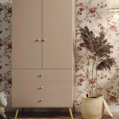 Kinderkleiderschrank mit zwei Türen, 100 cm, NILSA – beige/braun
