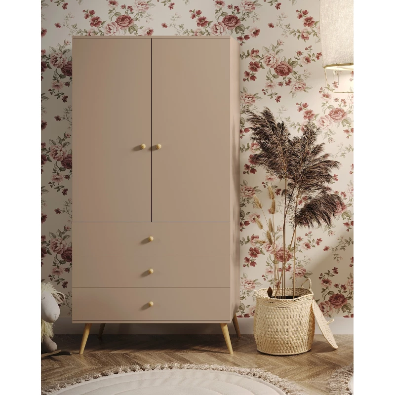 Kinderkleiderschrank mit zwei Türen, 100 cm, NILSA – beige/braun