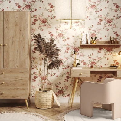 Kinderkleiderschrank mit zwei Türen, 100 cm, NILSA – Eiche Gold/Braun